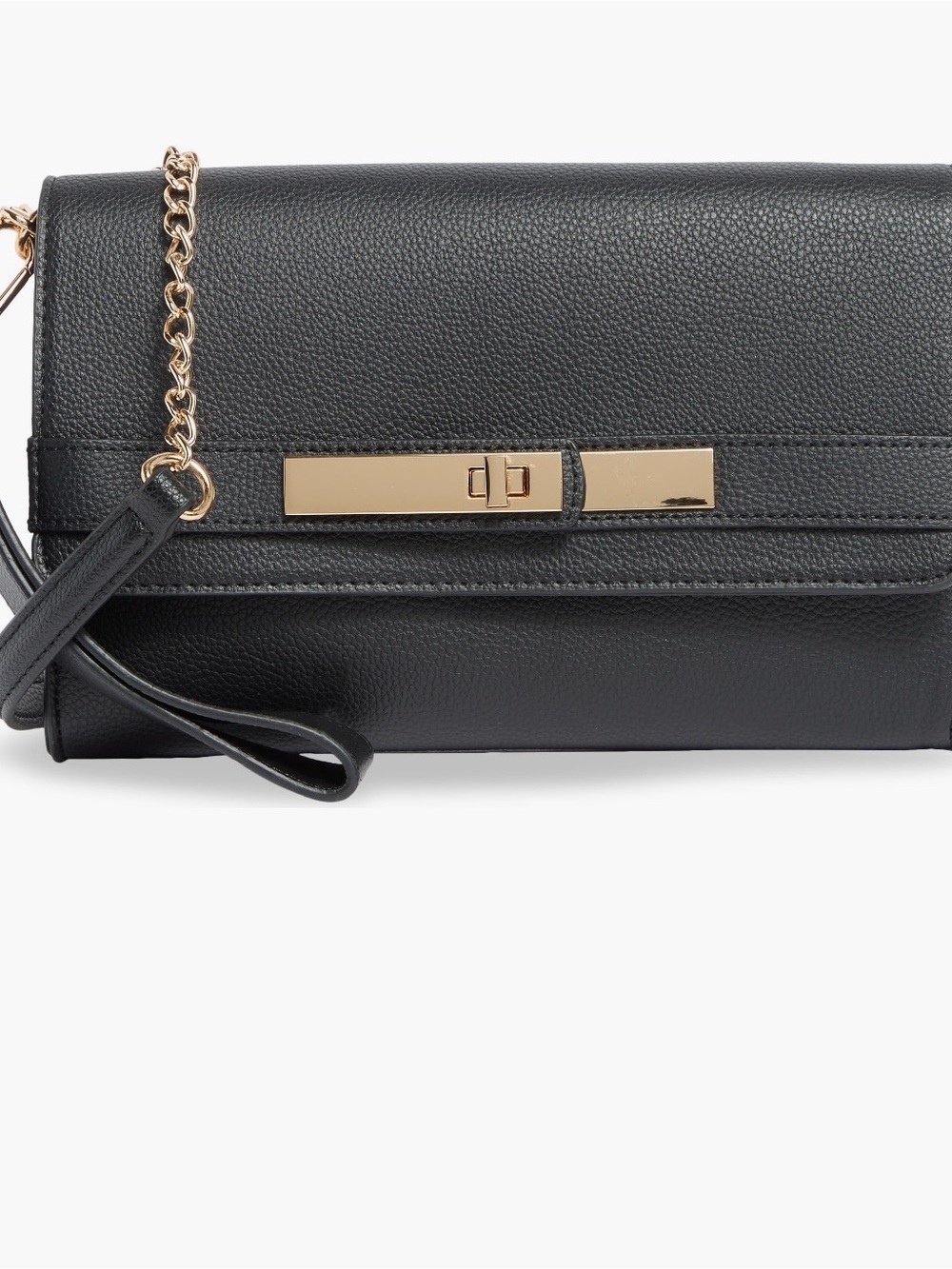 Anne Klein Black Pebbled Leather Wristlet with Gold-Tone Chain